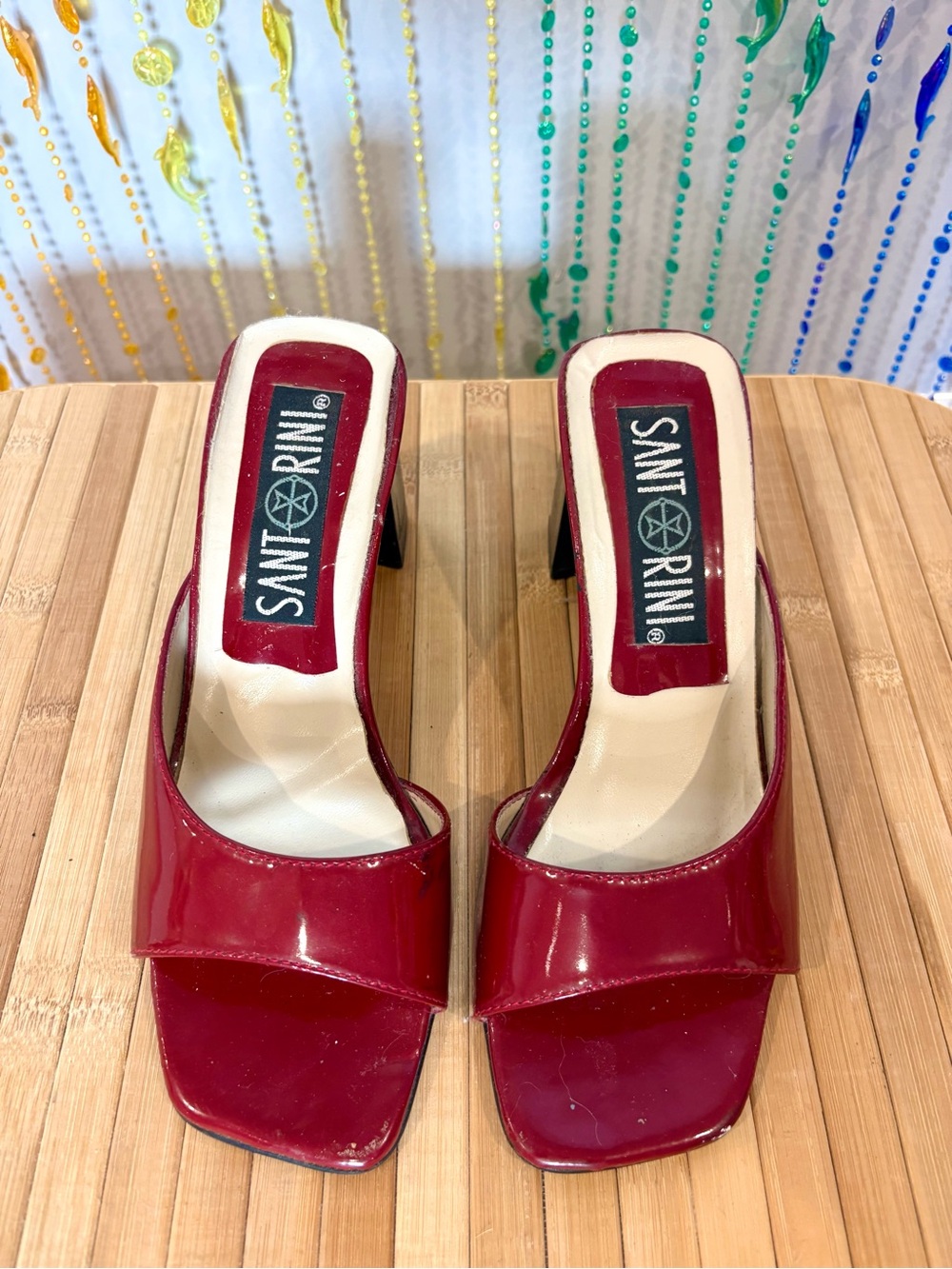 VINTAGE Leather Man Made Red Patent Slide Heels